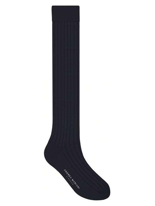 calzino-lungo-tinta-unita-a-coste-blu